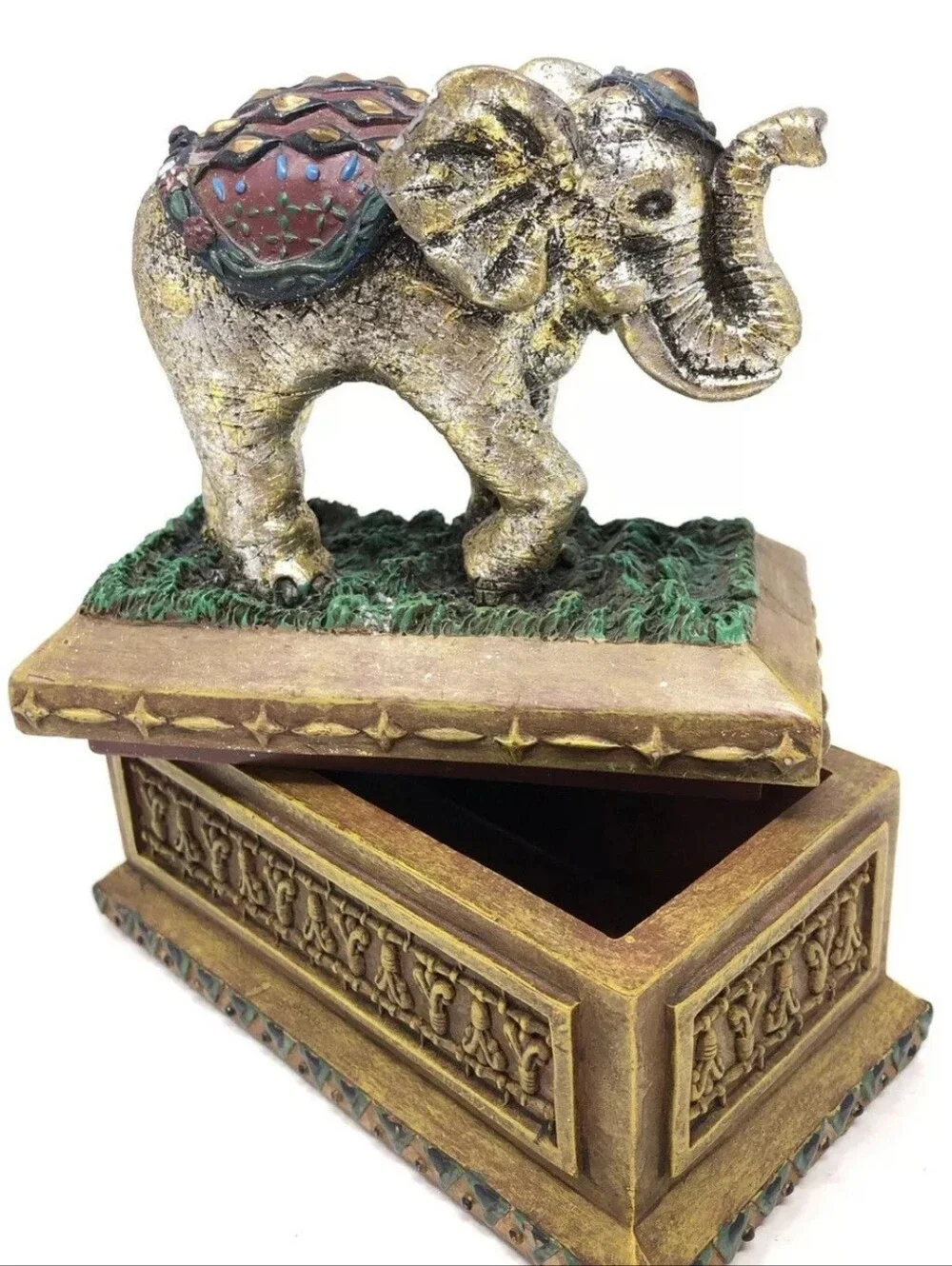 Vintage Jewelry Box Elephant Trinket Stash Decor Storage 1998 6.25” EUC